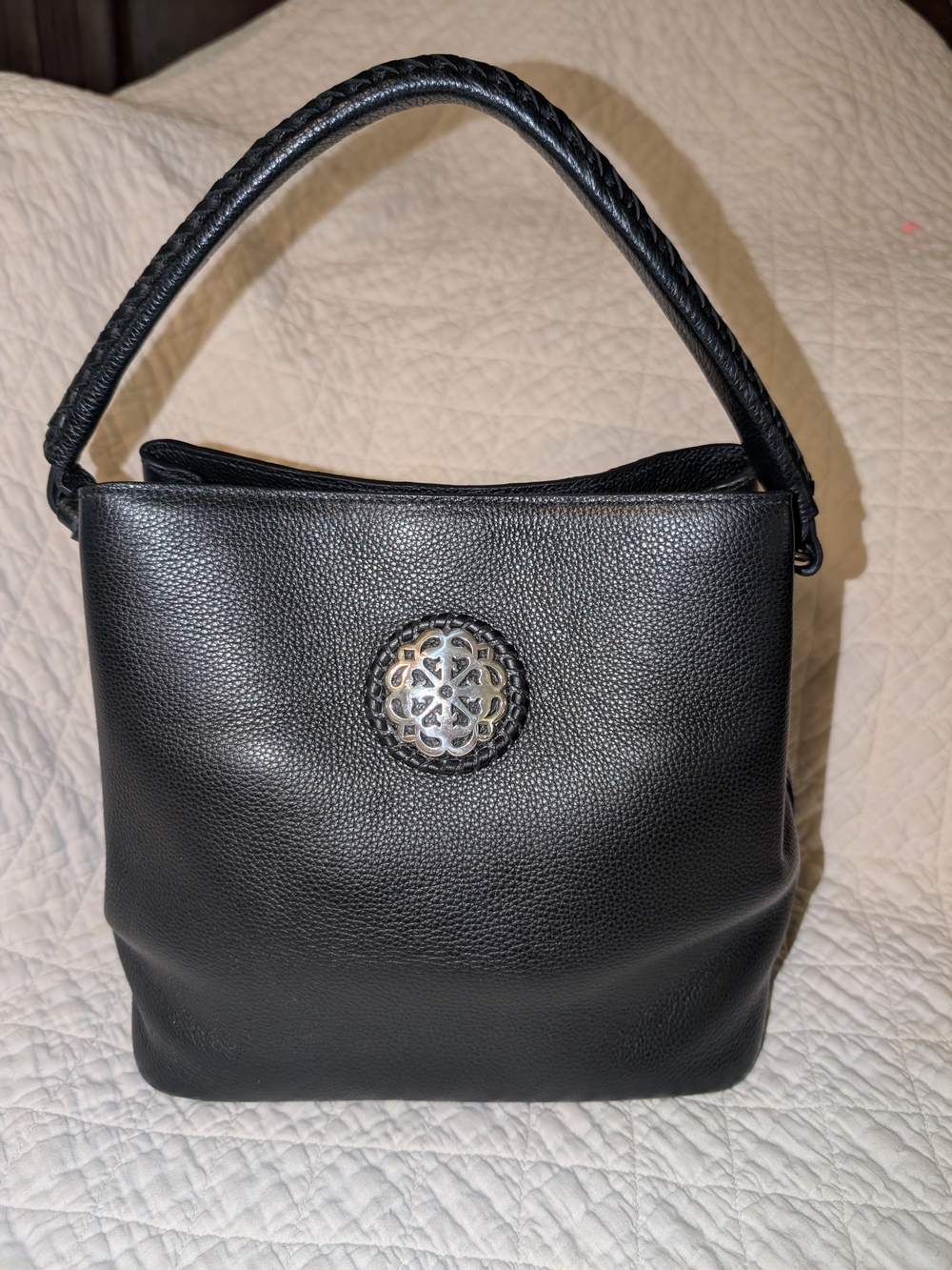 Black Leather Top-Handle Women's Bag